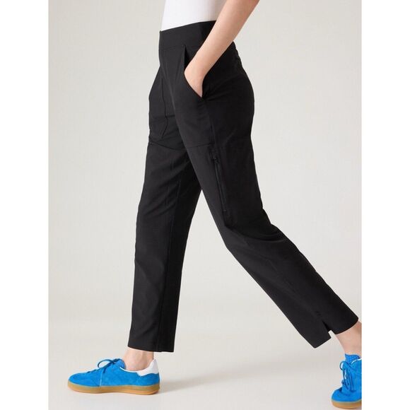 Athleta Black Brooklyn Ankle Utility Pant Zipper Pull On Mid Rise 12 - Picture 1 of 8